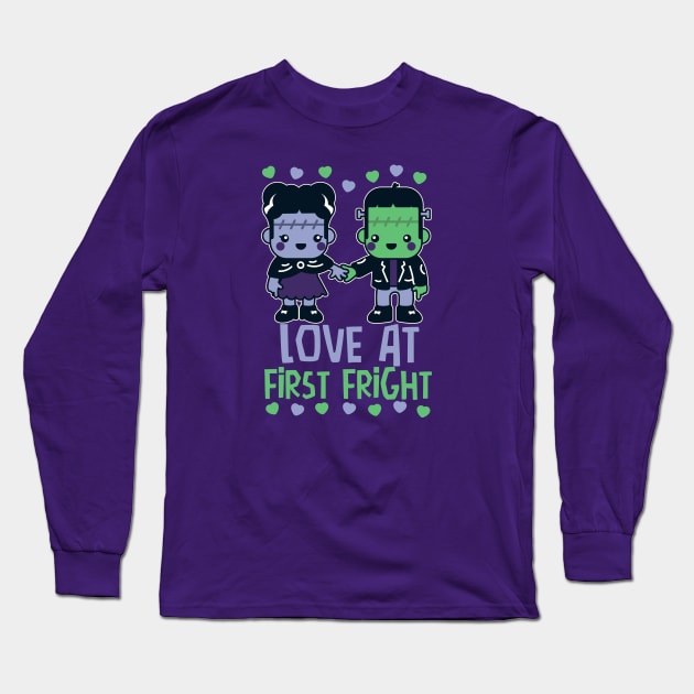 Love at First Fright Cute Frankenstein Monster and His Bride // Cute Halloween Classic Monster Long Sleeve T-Shirt by Now Boarding
